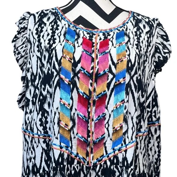 Savanna Jane Embroidered Boho Western Sz 2X Cap-Sleeve Blouse - Picture 3 of 10